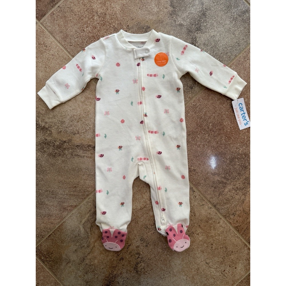 Carter's Baby Girl Lady Bug Graphic Sleep N' Play 2-Way Zipper Size 6 Months NWT